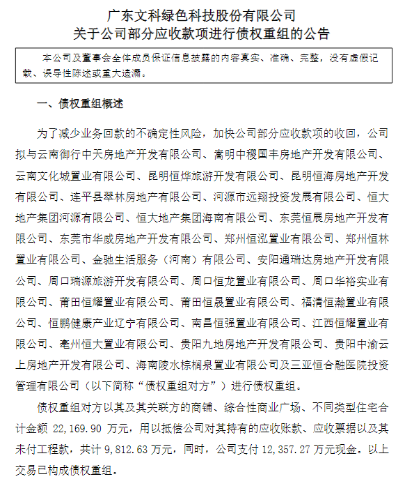 股合网 文科股份：拟与多家房地产公司进行债权重组，以减少回款不确定性风险